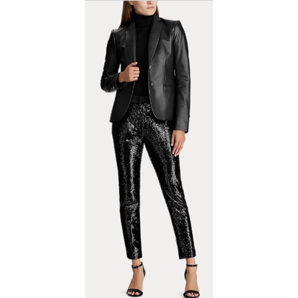 Lauren Ralph Lauren Women's Black Sequin Pull on Pants Size XS - Picture 1 of 5